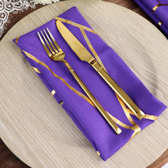 5 Pack Polyester 20"x20" Napkins Purple with Gold Geometric Foil Pattern - Modern Reusable Dinner Napkins