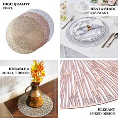 6-Pack Dining Table Mats Spiked Design Rose Gold - Vinyl Non-Slip Surface with Modern Appeal 15"