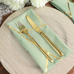 5 Pack Polyester 20"x20" Napkins Sage Green with Gold Geometric Foil Pattern - Modern Reusable Dinner Napkins