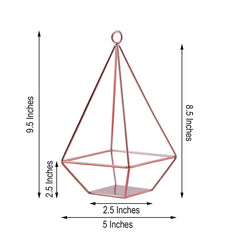 2-Pack Tealight Candle Holders Rose Gold Metal Pyramid Geometric Open Frame - Flower Stand 9"