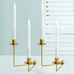 2-Pack V-Shaped Geometric Taper Candelabra 2 Arm Candle Holder Design Gold Metal - Wedding Decor Accent 7"
