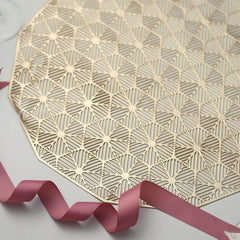 6-Pack Dining Table Mats Geometric Woven Design Gold - Vinyl Non-Slip Surface for Modern Table Settings 15"