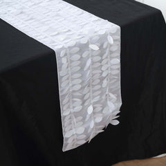 Taffeta Fabric 12"x108" Table Runner White 3D Leaf Petal - Stylish Wedding Decor