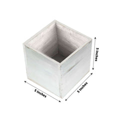 2 Pack 5" Whitewash Square Wood Planter Box Set With Removable Plastic Liners