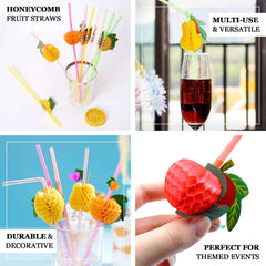 50-Pack Tropical Fruit Drinking Straws Multi-Colored - Disposable Straws for Summer Drinks 10"
