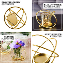 3-Pack Geometric Candle Holders Gold Metal Design with Bud Vase Votive Glass - Chic Wedding & Event Decor 3"