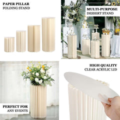 40" Ivory Cylinder Display Column Stand, Pillar Pedestal Stand With Top Plate