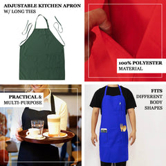 Hunter Emerald Green Premium Polyester Cooking Chef Apron with Adjustable Neck and Long Ties, Waterdrop Resistant 2 Pockets Unisex Kitchen Bib Apron