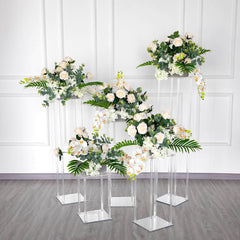Acrylic Floor Vase Flower Stand with Square Mirror Base Clear - Decorative Wedding Column Centerpiece 32"