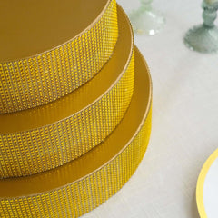Metal Pedestal Cake Stand Round Design with Rhinestones Gold - Cupcake Holder and Dessert Table Centerpiece 16"