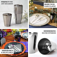 12-Pack Plastic Party Cups Sleek Chrome Silver - Durable Disposable Cups for Drinks 7oz