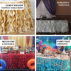 Taffeta 17ft Table Skirt Dusty Blue - Cascading Curly Willow Style Table Cover