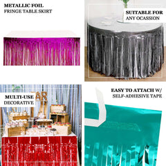 Metallic Foil Fringe Table Skirt Red with Self Adhesive Backing - Durable Tinsel Skirt for Parties 30"x9ft