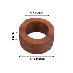 4 Pack 1.75" Cinnamon Brown Rustic Hardwood Farmhouse Napkin Rings, Boho Napkin Holder Wood Slices