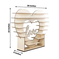 8-Layer Wooden Dessert Display Stand Heart Shaped Double Sided Design Natural - "Love" Cupcake Shelf Table Rack 26"