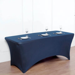 Stretch Spandex 96"x30" Rectangle Table Cover Navy Blue - Durable Form-Fitting Tablecloth