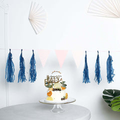 12 Pack Pre-Tied Navy Blue Paper Fringe Tassels With Garland String Hanging Streamer Banner