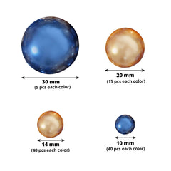 200Pcs Assorted Pearl Beads Vase Fillers in Navy Blue and Gold - Lustrous DIY Craft Bead Set