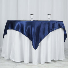 Satin 60"x60" Table Overlay Square Tablecloth Navy Blue - Smooth Silky Touch Table Cover
