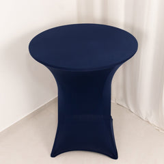 Spandex 33"-36" Round Cocktail Table Cover Navy Blue - Easy to Maintain Stretch Fitted Highboy Tablecloth
