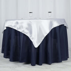 Satin 60"x60" Table Overlay Square Tablecloth White - Smooth Design for Sophisticated Events