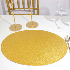 6-Pack Placemats Glitter Design Gold Sparkle Oval - Non-Slip Decorative Table Mats for Dining 12"x18"