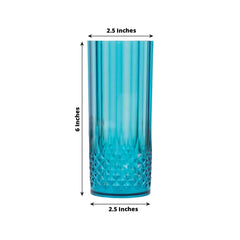 6-Pack Plastic Cocktail Tumblers Ocean Blue Transparent Crystal Cut Style - Shatterproof Highball Glasses 14oz