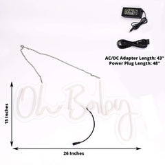 26" Oh Baby Neon Light Sign, LED Reusable Wall Décor Lights With 5ft Hanging Chain