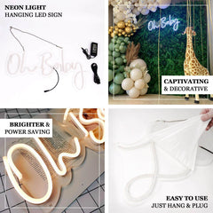 26" Oh Baby Neon Light Sign, LED Reusable Wall Décor Lights With 5ft Hanging Chain
