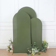 Set of 3 Matte Olive Green Spandex Fitted Chiara Backdrop Stand Cover For Round Top Wedding Arch - 5ft, 6ft, 7ft