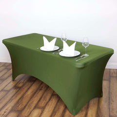 Stretch Spandex 6ft Rectangle Tablecloth Olive Green - Durable Form-Fitting Table Cover for Events & Presentations