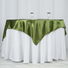 Satin 60"x60" Table Overlay Square Tablecloth Olive Green - Smooth Silky Touch Table Cover