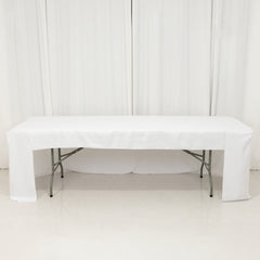 Fitted Polyester 96"x30" Rectangle Tablecloth White with Open Back Design - Easy to Maintain and Wrinkle-Resistant Table Cover for Trade Shows & Displays