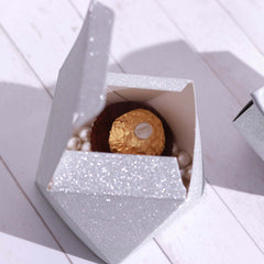 25 Pack 3"x4" DIY Silver Glittered Geometric Wedding Favor Gift Box