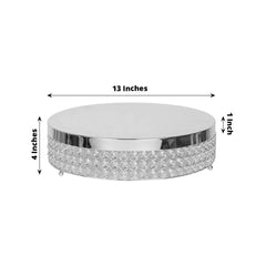 Metal Cake Stand Pedestal Crystal Beaded Design Silver - Cupcake Display and Dessert Riser 13"