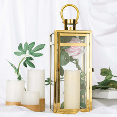 Stainless Steel Candle Lantern Vintage Top Design Gold - Outdoor Metal Patio Lantern Centerpiece 17"