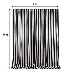 Black White Striped Satin Backdrop Curtain Drapery, Glossy Event Photography Background Room Divider Curtain Panel - 8ftx10ft