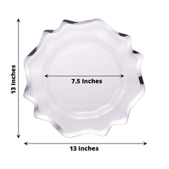 6-Pack Acrylic Plastic Round Charger Plates 13" in Clear with Silver Scalloped Edge, Exquisite Dinner Serving Plates