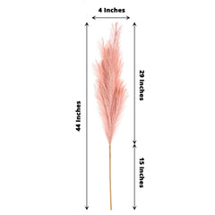 3 Stems Artificial Pampas Grass Decor Dusty Rose - Soft Realistic Faux Ornamental Grass Branches for Rustic Boho Chic Backdrops Floral Styling & Vase Displays 44"
