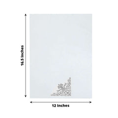 25 Pack Linen-Like Paper 8"x4" Napkins White with Metallic Silver Foil Fleur Vintage Design - Classy Disposable Airlaid Hand Towels for Weddings & Events