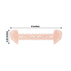 12 Pack Blush Shimmery Laser Cut Heart Paper Napkin Holders with Lace Pattern, Disposable Napkin Rings Bands