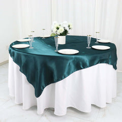 Satin 60"x60" Table Overlay Square Tablecloth Peacock Teal - Smooth Silky Touch Table Cover