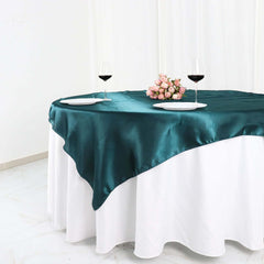 Satin 60"x60" Table Overlay Square Tablecloth Peacock Teal - Smooth Silky Touch Table Cover