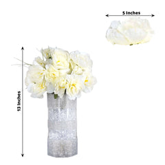 12 Bushes Ivory Artificial Peony Floral Bouquets, High Quality Silk Flower Arrangements