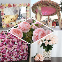 12 Bushes Pink Artificial Premium Silk Flower Rose Bud Bouquets