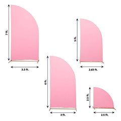 Set of 4 Matte Pink Spandex Half Moon Chiara Backdrop Stand Covers, Custom Fitted Wedding Arch Covers - 2.5ft,5ft,6ft,7ft