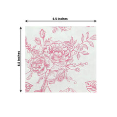 50 Pack Pink 2-Ply Paper Beverage Napkins in Matte Pink and White French Toile Floral Pattern, Highly Absorbent Soft Disposable Cocktail Napkins