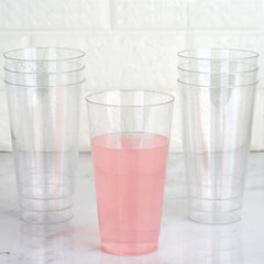 12-Pack Plastic Party Cups Clear Silver Glitter - Durable Disposable Tumblers for Drinks 17oz 5.5"