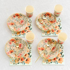 72 Pcs Paper Dinnerware Set with Pink Floral Print Sage Green - Disposable Tableware Combo-Pack with Plates and Cups