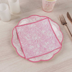 25-Pack Paper Cocktail Napkins with French Toile Print White/Pink - Highly Absorbent 2 Ply Disposable Napkins 5"x5"